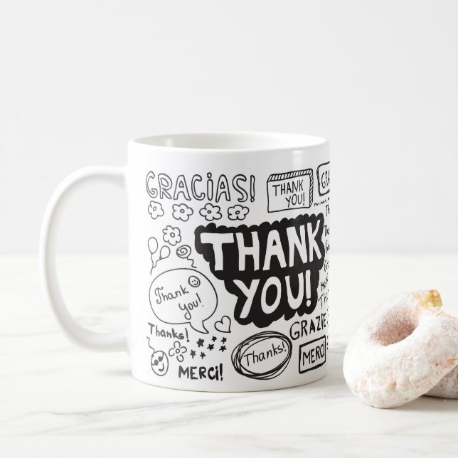 Thank You In Different Languages Coffee Mug (With Donut)