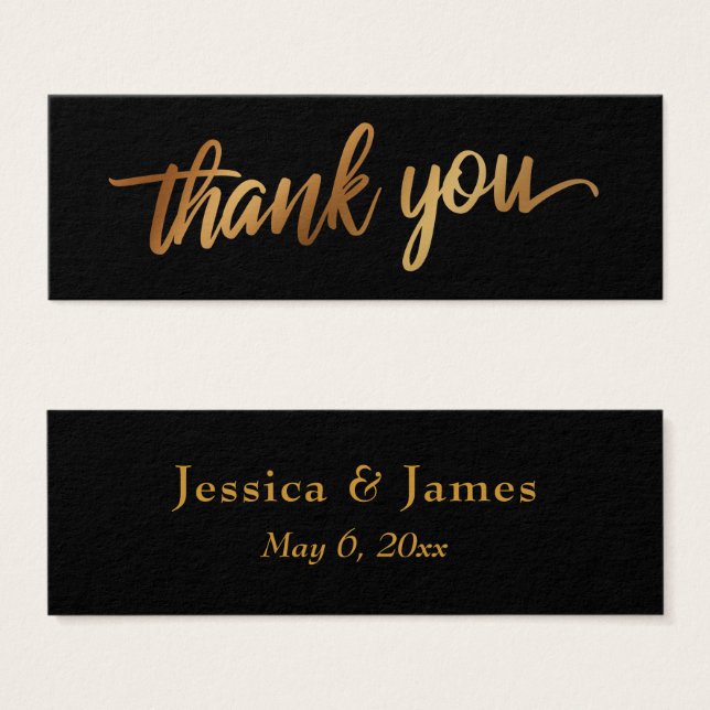 Thank You in Faux Smooth Gold Script Wedding Favou (Front & Back)