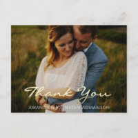 Thank You In Love Wedding Photo Golden Script Blue