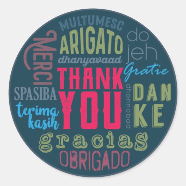 Thank You In Many Languages Stickers (Front)