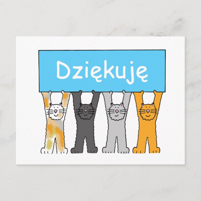 Thank You in Polish Cartoon Cats Postcard (Front)