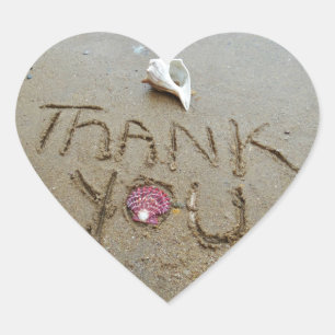 Thank you in the sand shells & beach heart sticker