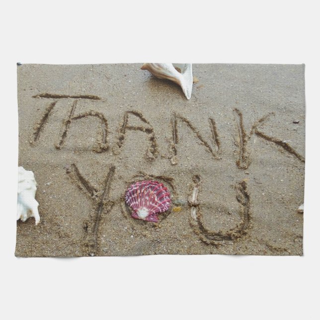 Thank you in the sand shells & beach tea towel (Horizontal)