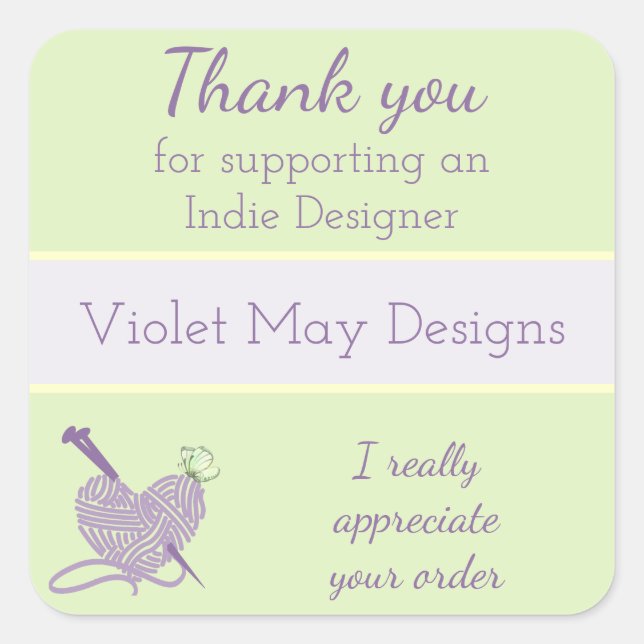 Thank you Indie Designer - Heart Knitting Yarn Square Sticker (Front)