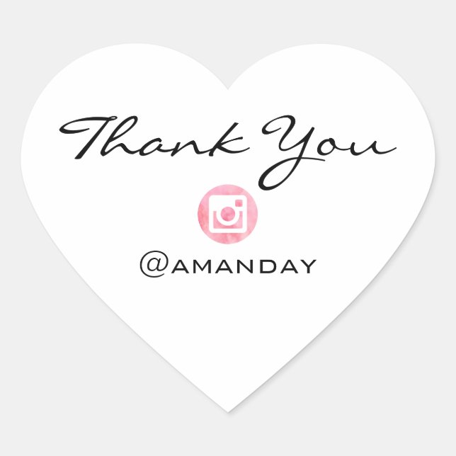 Thank You Instagra Name Logo Simply White Heart Sticker (Front)