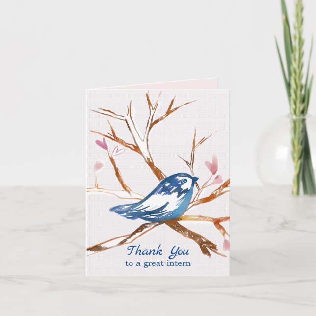 Thank You Intern Bluebird In A Tree Heart Leaves (Front)