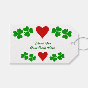Thank You Irish Shamrock border with red heart Gift Tags