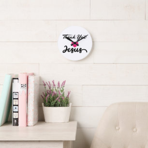 Thank You Jesus Modern Christian Faith Heart Round Clock
