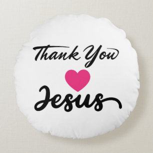 Thank You Jesus Modern Christian Faith Heart Round Cushion