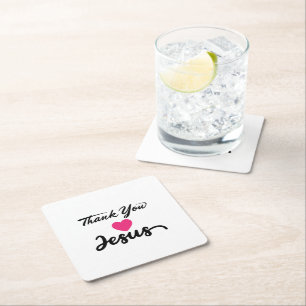 Thank You Jesus Modern Christian Faith Heart Square Paper Coaster