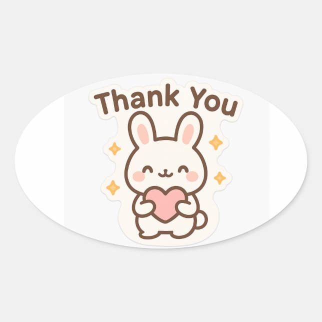 Thank You Kawaii Bunny Oval Sticker (Front)