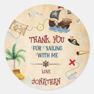 Thank you Kids pirate party Baby boy birthday Classic Round Sticker