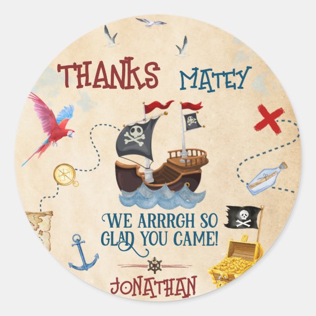 Thank you Kids pirate party Favour birthday Classic Round Sticker (Front)