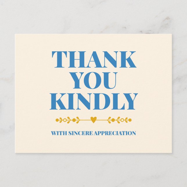 Thank You Kindly Elegant Typography Postcard (Front)