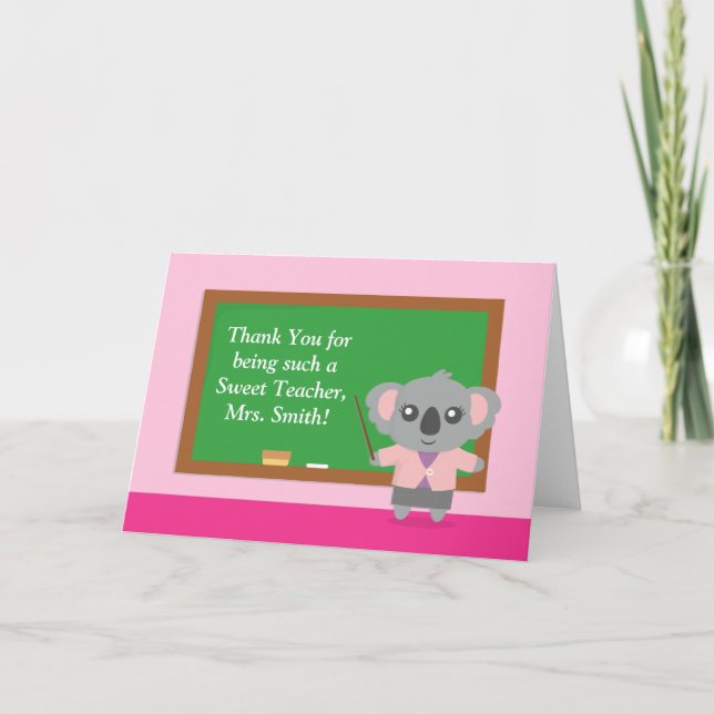 Thank You, Koala Bear, Teacher Appreciation Thank You Card (Front)