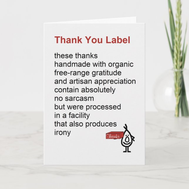Thank You Label - a funny Thank You poem Card (Front)