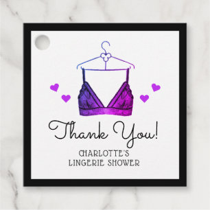 Thank You Lace Watercolor Lingerie Bridal Shower Favour Tags