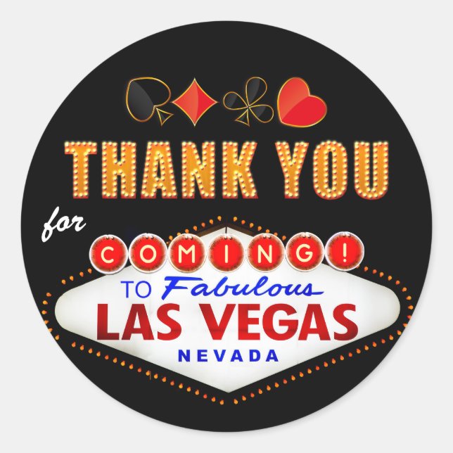 Thank You - Las Vegas Sign Fabulous Casino Night Classic Round Sticker (Front)