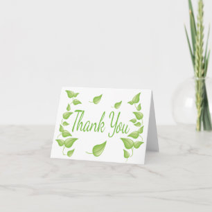 Thank You Leaf Green and White Wedding Leaves Card