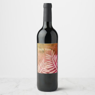 Thank You Leaf Silhouette Pink Marbled Wine Label