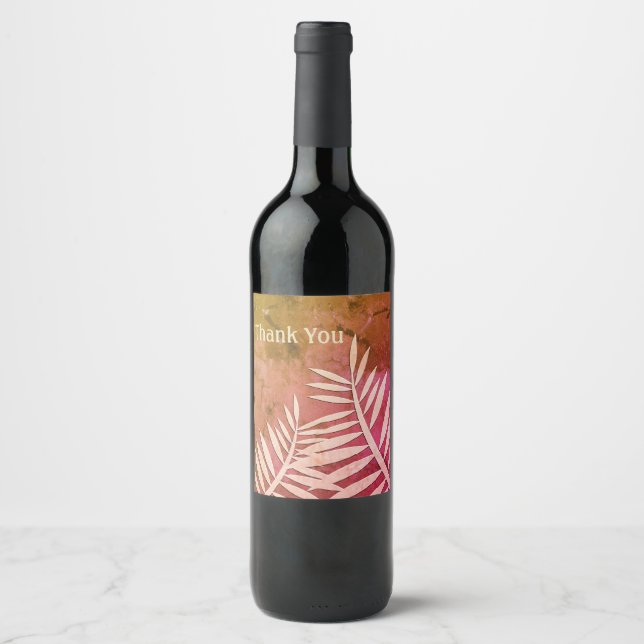 Thank You Leaf Silhouette Pink Marbled Wine Label (Front)