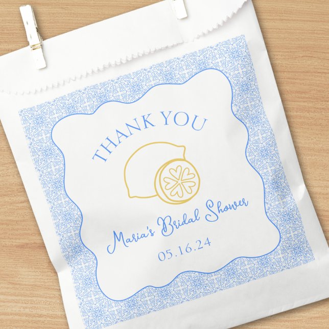 Thank You Lemon Blue Tiles Custom Bridal Shower Favour Bags (Creator Uploaded)