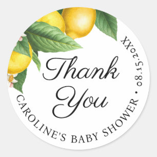 Thank You Lemon Citrus Summer Baby Shower Classic Round Sticker