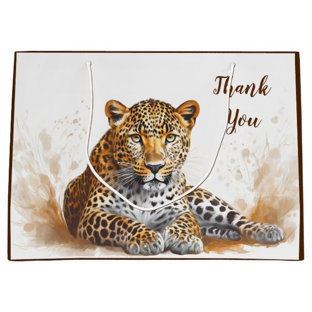 Thank You Leopard Animal Portrait Large Gift Bag (Front)