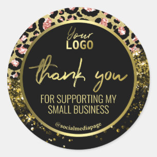 Thank You Leopard Print Pink Black Gold Classic Round Sticker