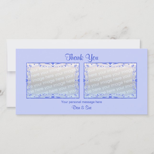 Thank You Light Blue 2 Photos Card (Front)