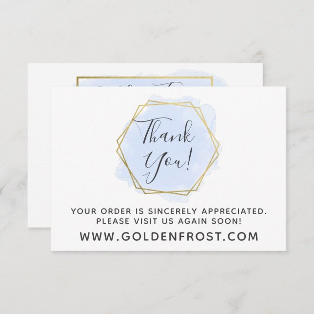 Thank You Light Blue Watercolor & Modern Gold Card (Front/Back)