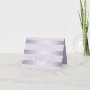 Thank You Lilac Shimmer Stripes Monogram Note Card