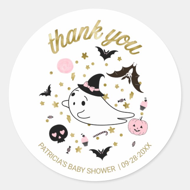 Thank You Little Boo Halloween Girl Baby Shower Classic Round Sticker (Front)
