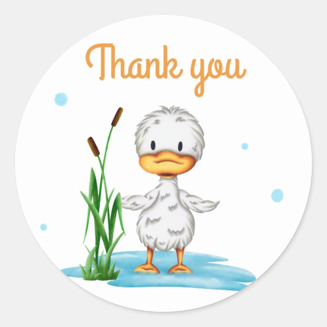 Thank you little duckling in the water baby shower classic round sticker (Front)