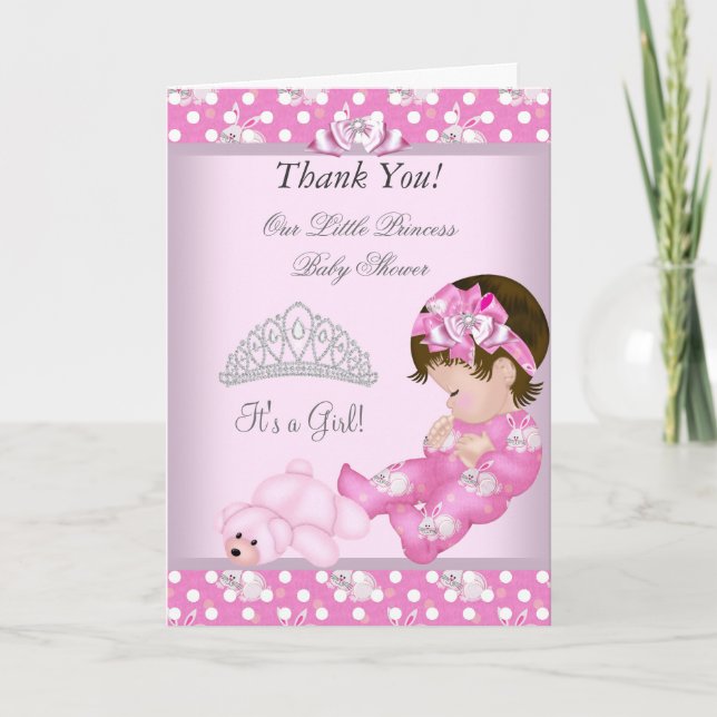 Thank You Little Princess Baby Shower Girl Bunnies Card (Front)