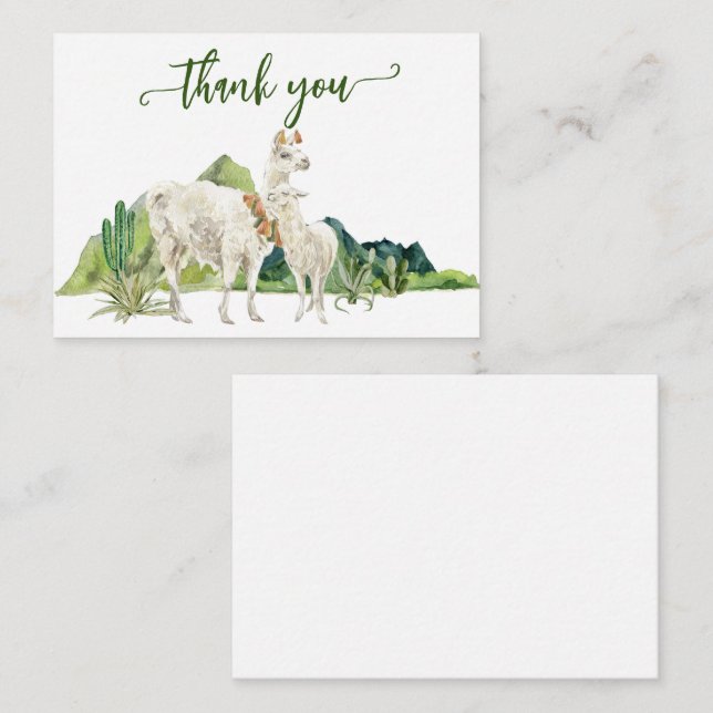 Thank you Llama Alpaca Baby Shower Watercolor Card (Front/Back)