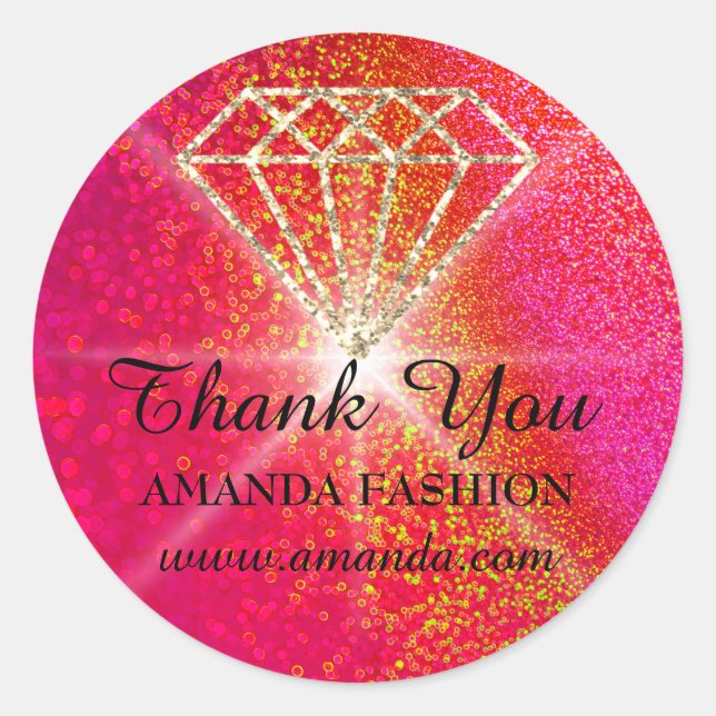 Thank You Logo Diamond Name Red Gold Classic Round Sticker (Front)