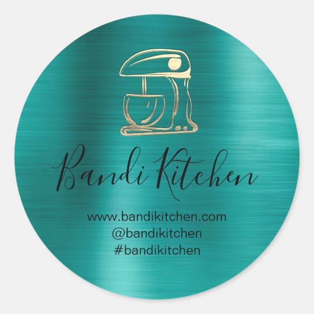 Thank You Logo Kitchen Cooking Bakery Sweets Teal  Classic Round Sticker (Front)