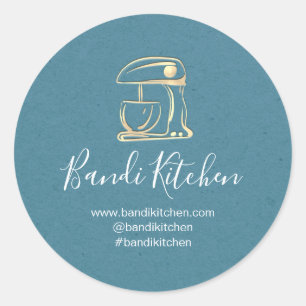 Thank You Logo Kitchen Cooking Chef Gold Blue Teal Classic Round Sticker