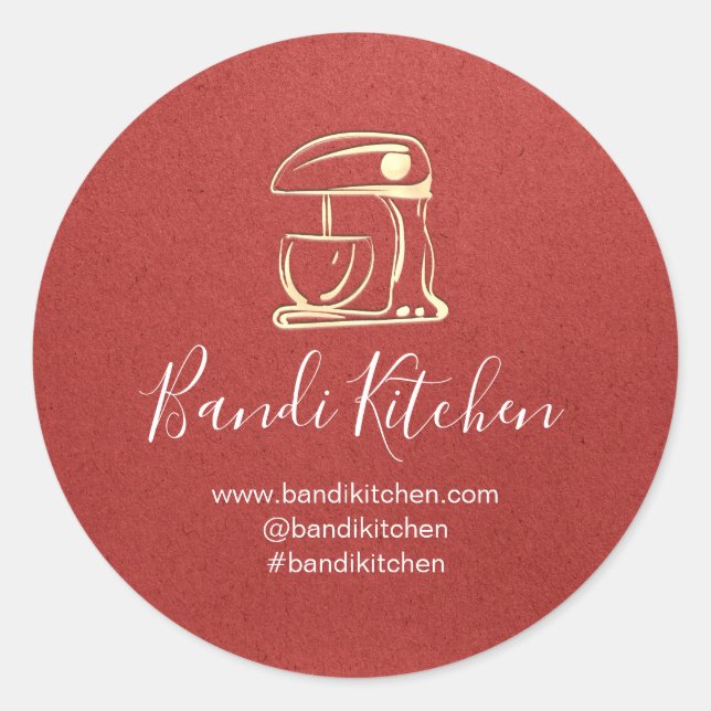 Thank You Logo Kitchen Cooking Chef Gold Red Classic Round Sticker (Front)
