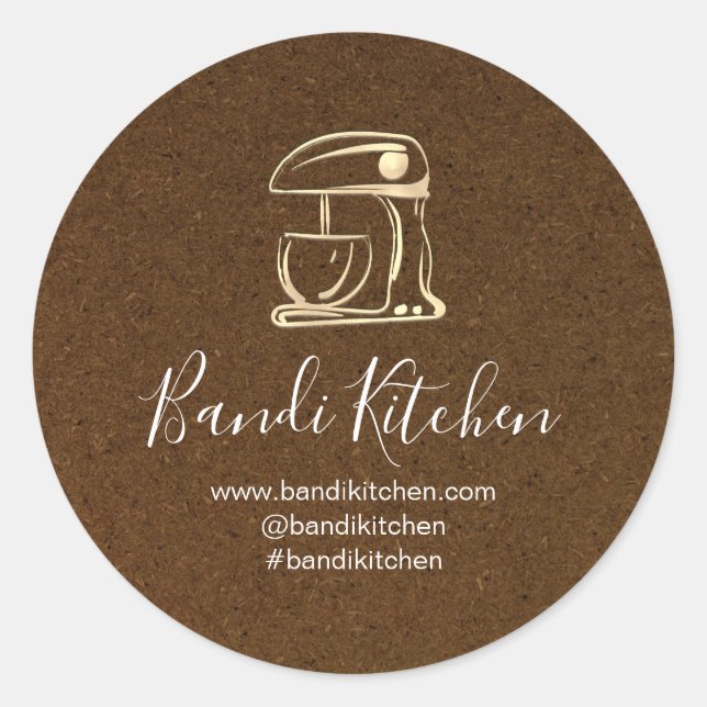 Thank You Logo Kitchen Cooking Chef GoldKraftBrown Classic Round Sticker (Front)
