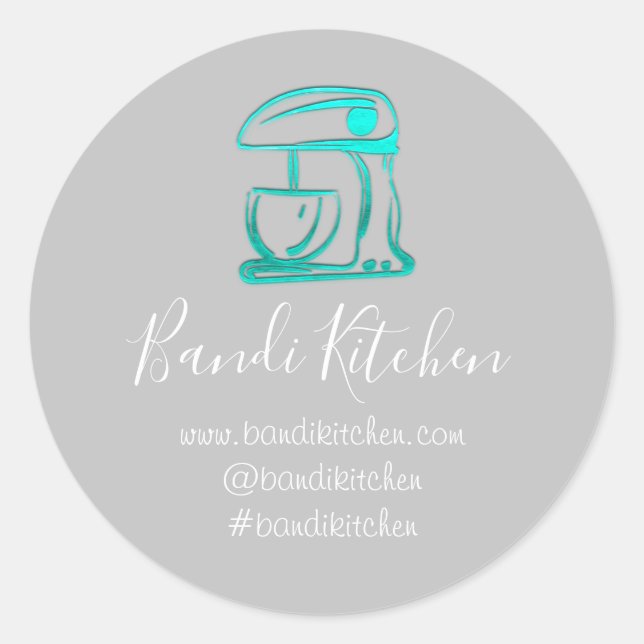 Thank You Logo Kitchen Cooking Mixer Blue Grey Classic Round Sticker (Front)