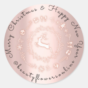 Thank You Logo  Merry Christmas Reindeer Wreath Classic Round Sticker