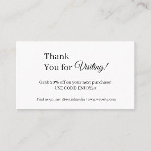 Thank You Logo Modern White Minimalist Discount Card