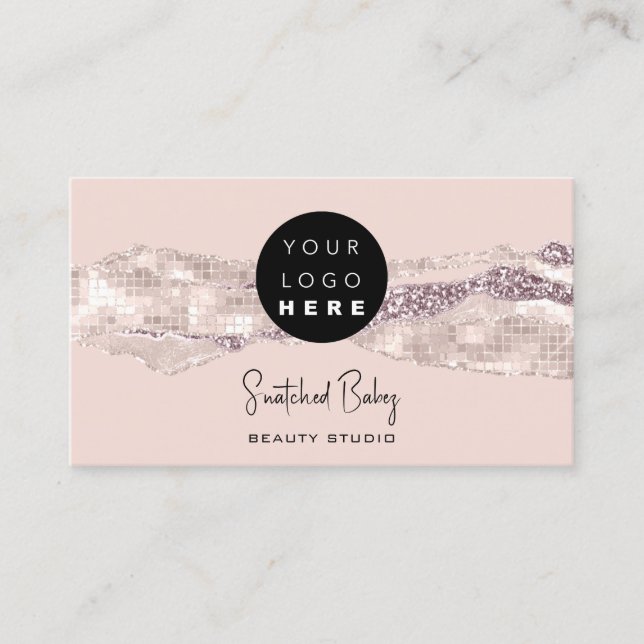 Thank You Logo QR Code Online Shop Glitter Rose  B Business Card (Front)