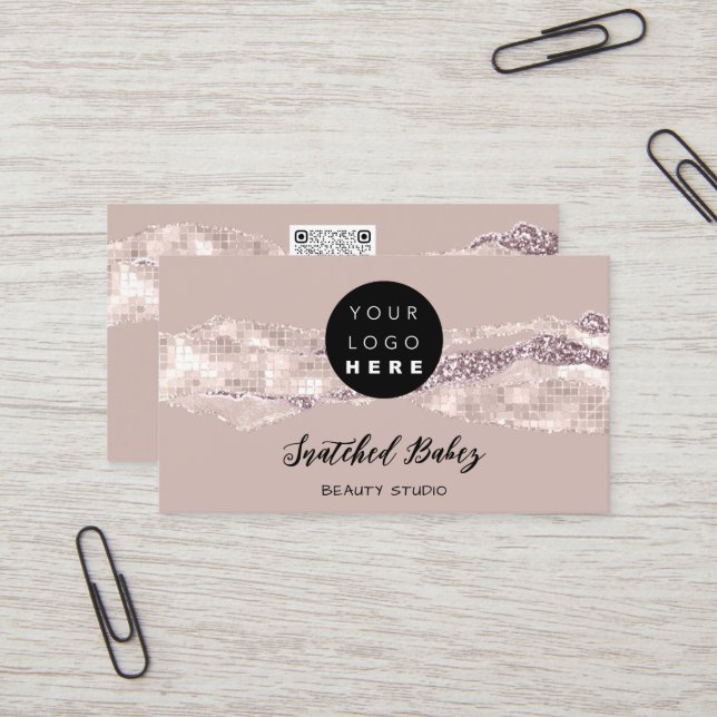 Thank You Logo QR Code Online Shop Rose Strokes Business Card (Front/Back In Situ)