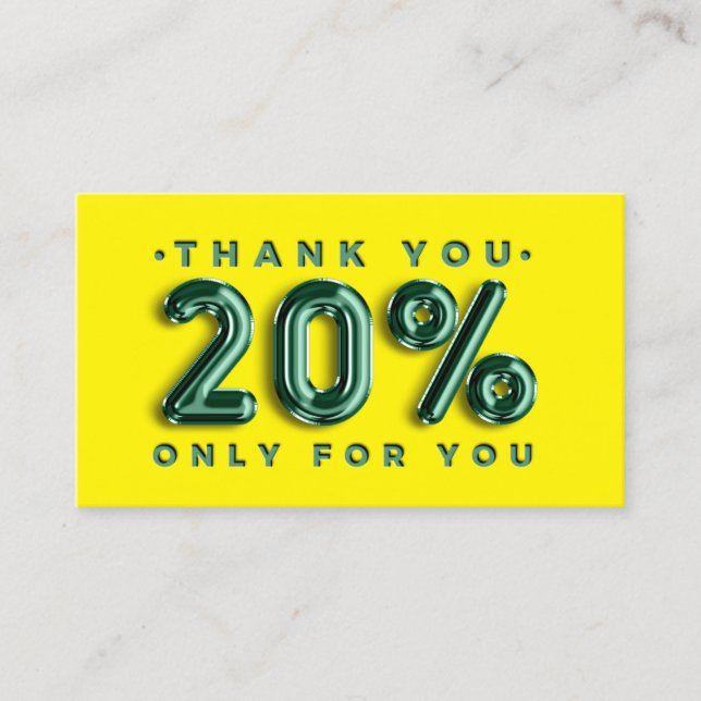 Thank You Logo QRCODE 20%OFF Discount Code Yellow Business Card (Front)