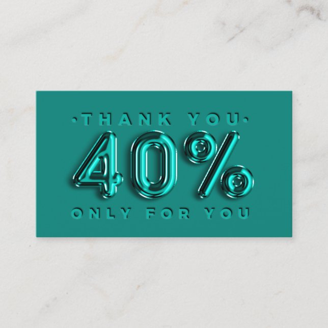 Thank You Logo QRCODE 40%OFF Discount Code Teal Business Card (Front)