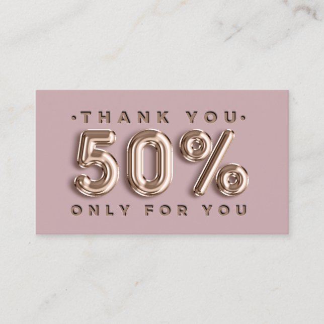 Thank You Logo QRCODE 50%OFF Discount Code Gold Business Card (Front)
