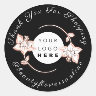 Thank You Logo Rose IG Name Floral Wreath Black Classic Round Sticker